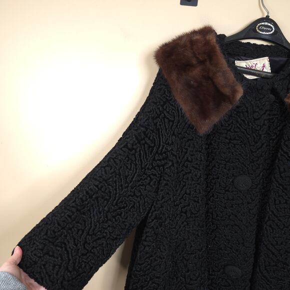 Vintage Rubin's Swirled Heavy Long Lined Coat with Fur Collar in Black Size XL - Picture 4 of 12